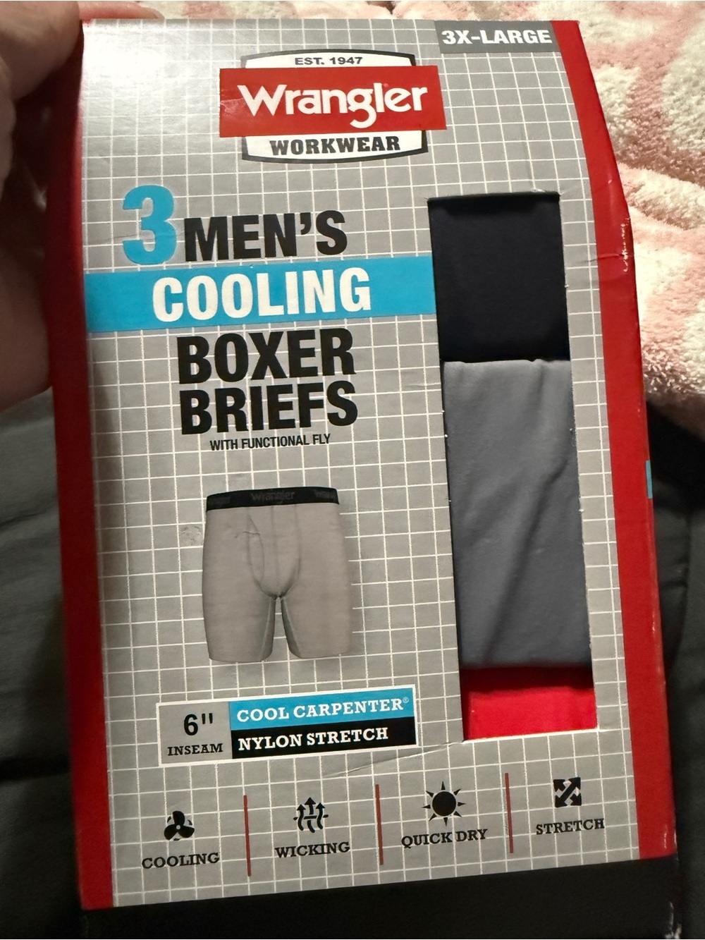 Wrangler Men’s Cooling Boxer Briefs - Navy, Gray, Red